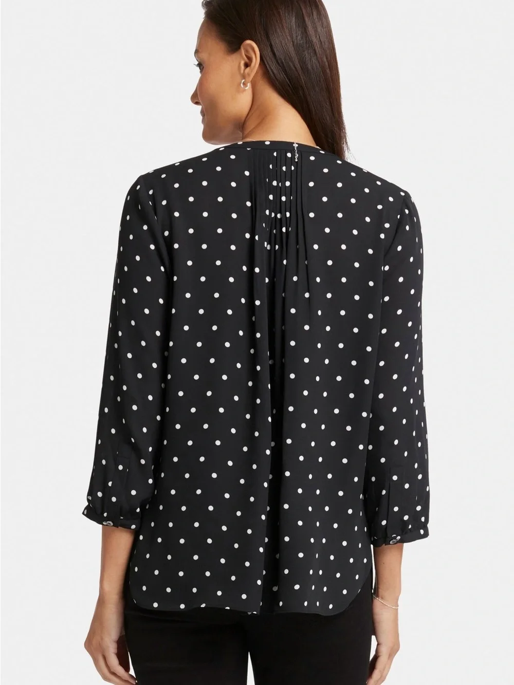 NWOT NYDJ Pintuck Polka Dot Blouse Black White XL Work Professional - Picture 2 of 10